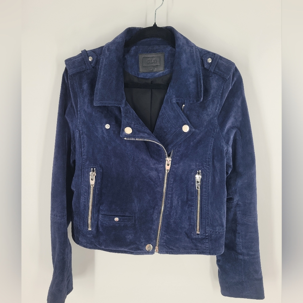 SLS Navy Suede Moto Jacket - Women